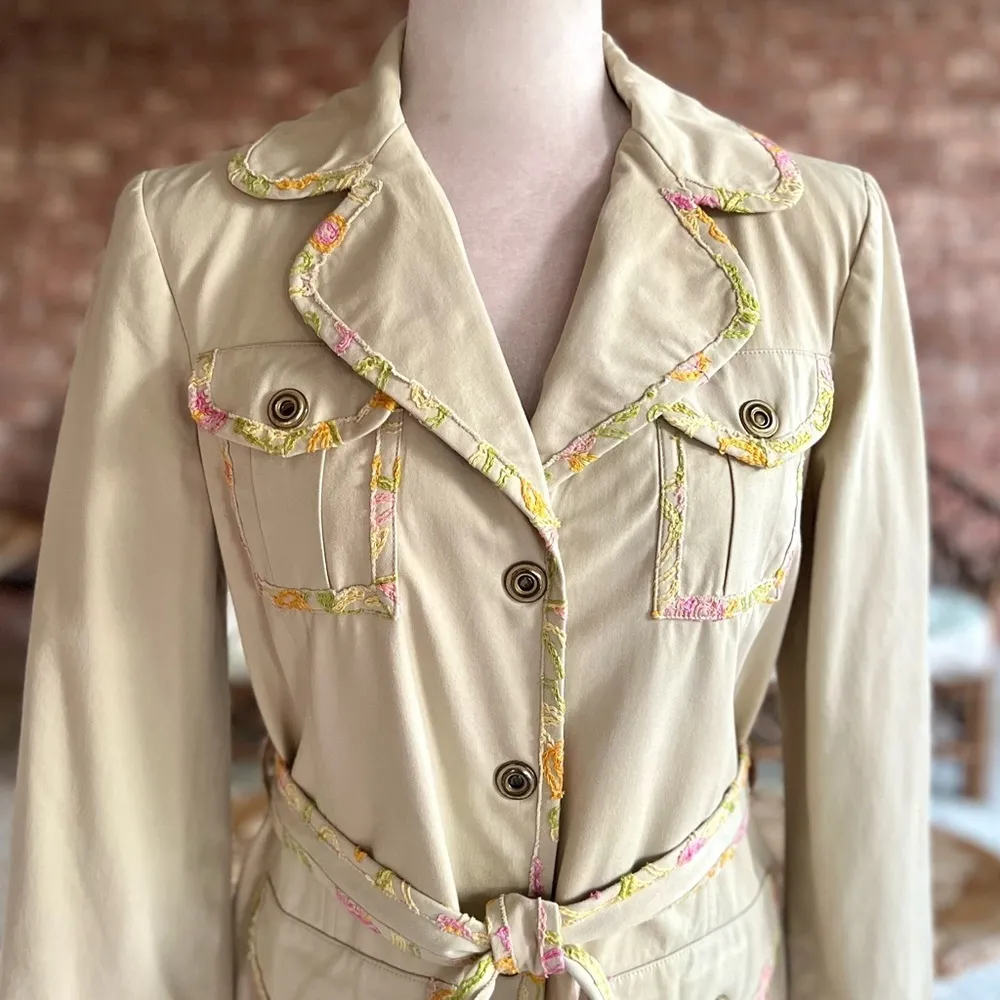 Cynthia Steffe Coat Embroidered Belted Green Trench M Spring Mid Thigh Pastel - Image 3