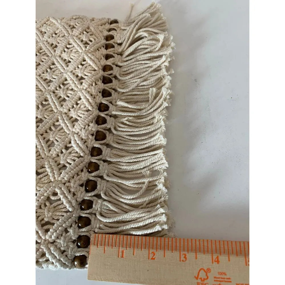 macrame crochet beaded boho shoulder bag purse 60s 70s Brown - Image 9