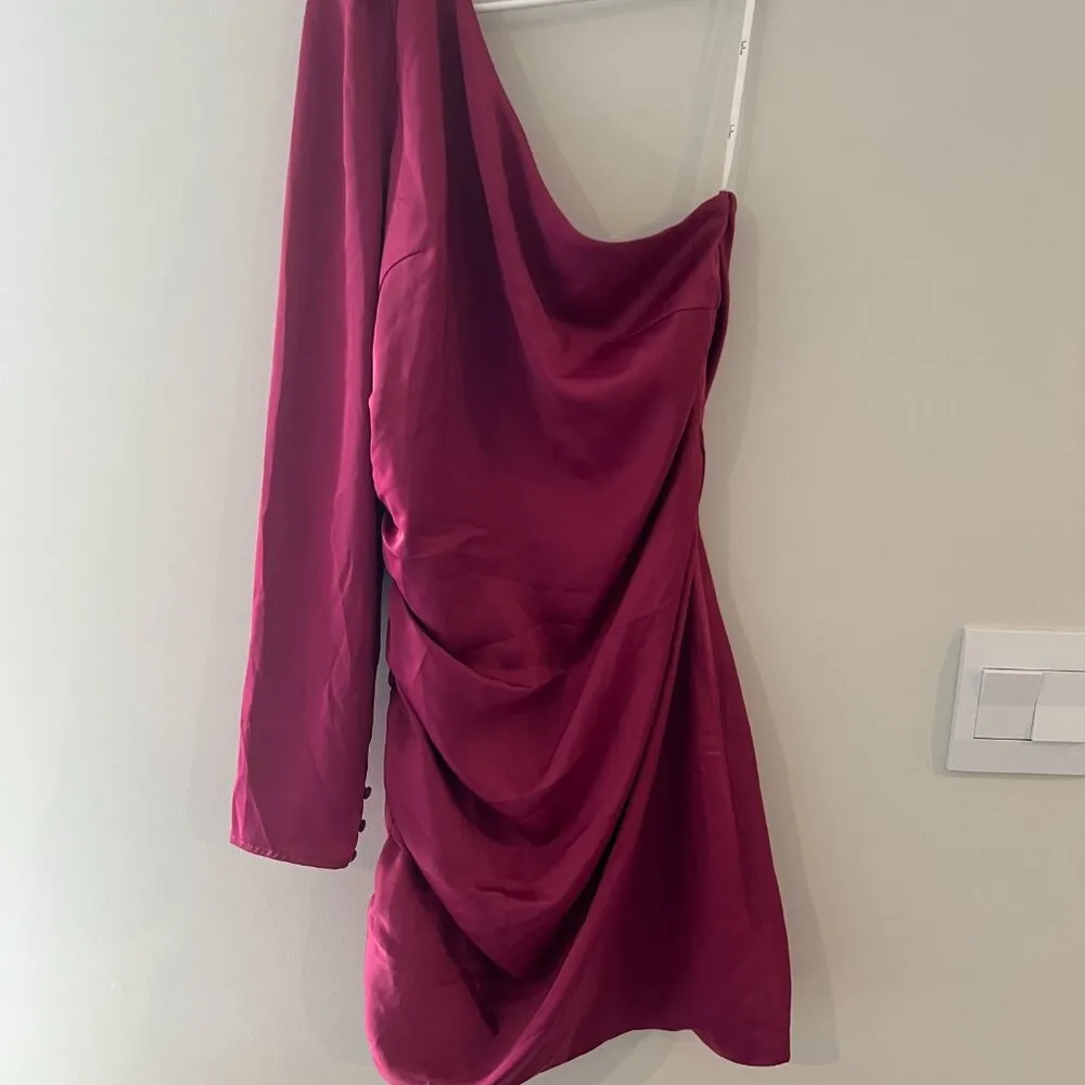 Lulus Magenta Happy Hour Satin Ruched One - Image 5