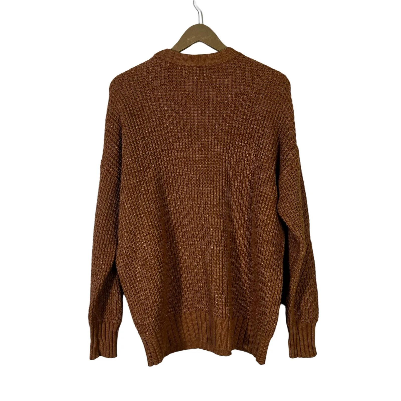 American Eagle Waffle Knit Sweater Womens XS Brown Cotton Cozy Neutral Earthy - Image 4