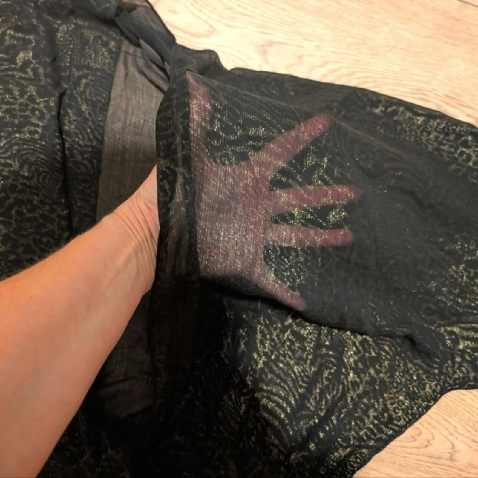 Chico's Blouse Womens 3 XL 16 Black Gold Metallic Sheer Tie-Front Top Shirt - Image 3