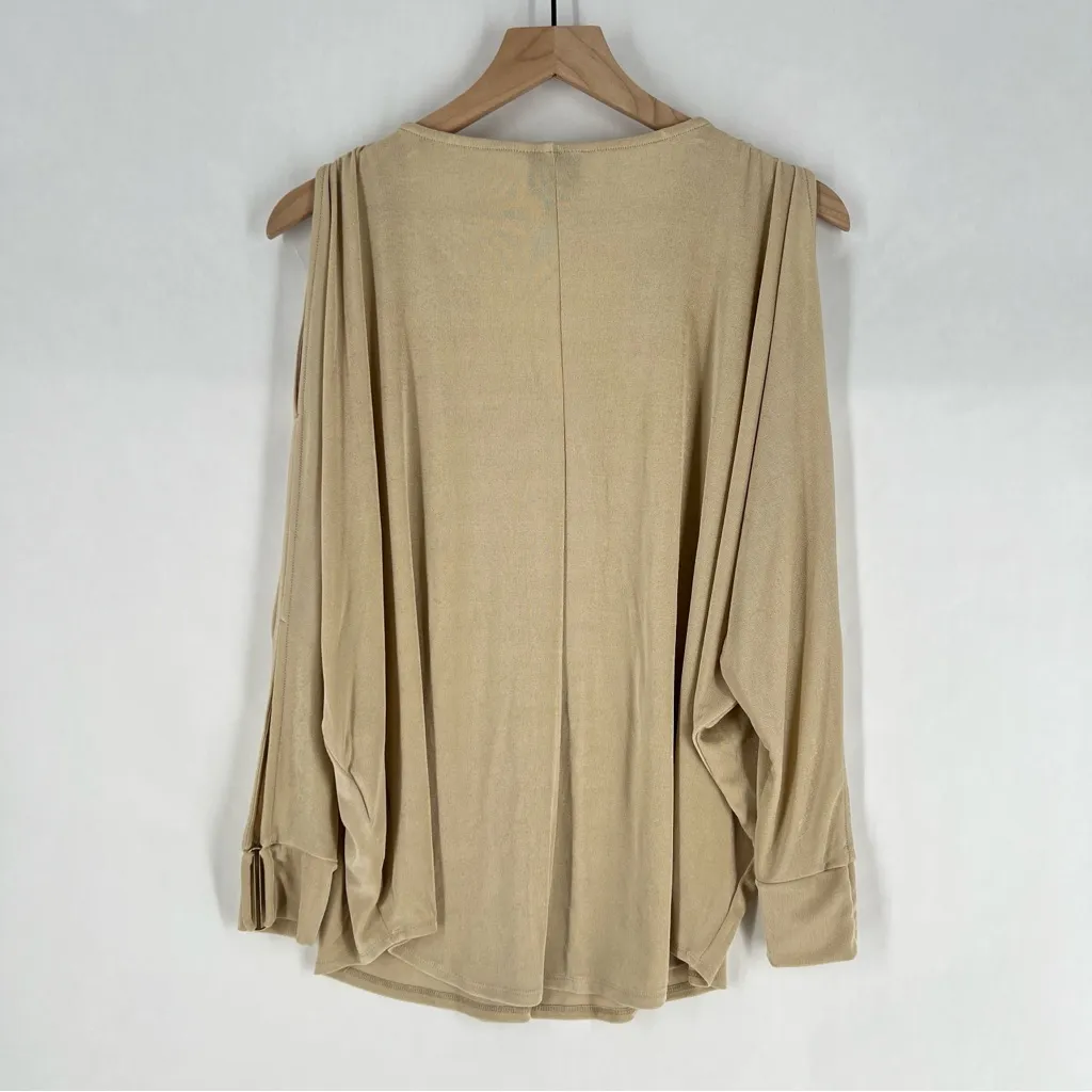 JM Collection Metallic Gold Stretch Jersey Liquid Knit V-Neck Batwing Top Size S - Image 8