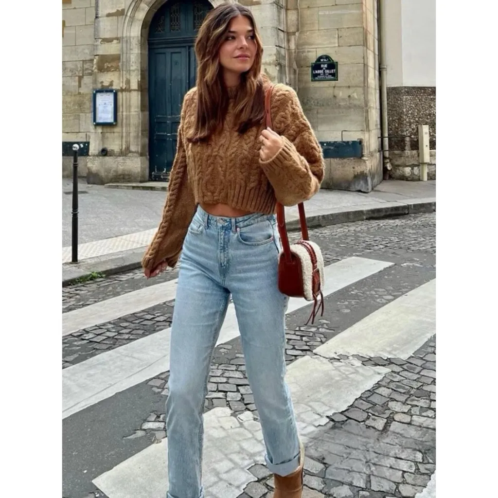 Zara Cable Knit Sweater Taupe Brown - Image 4