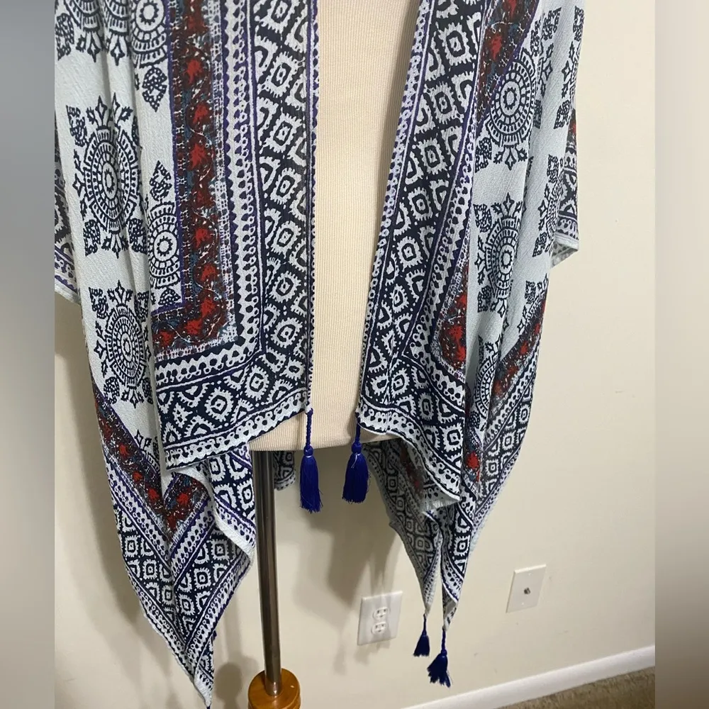 Vince Camuto Ruana Top Tassel Open Front Poncho Wrap Shawl Kimono Cover O/S - Image 5