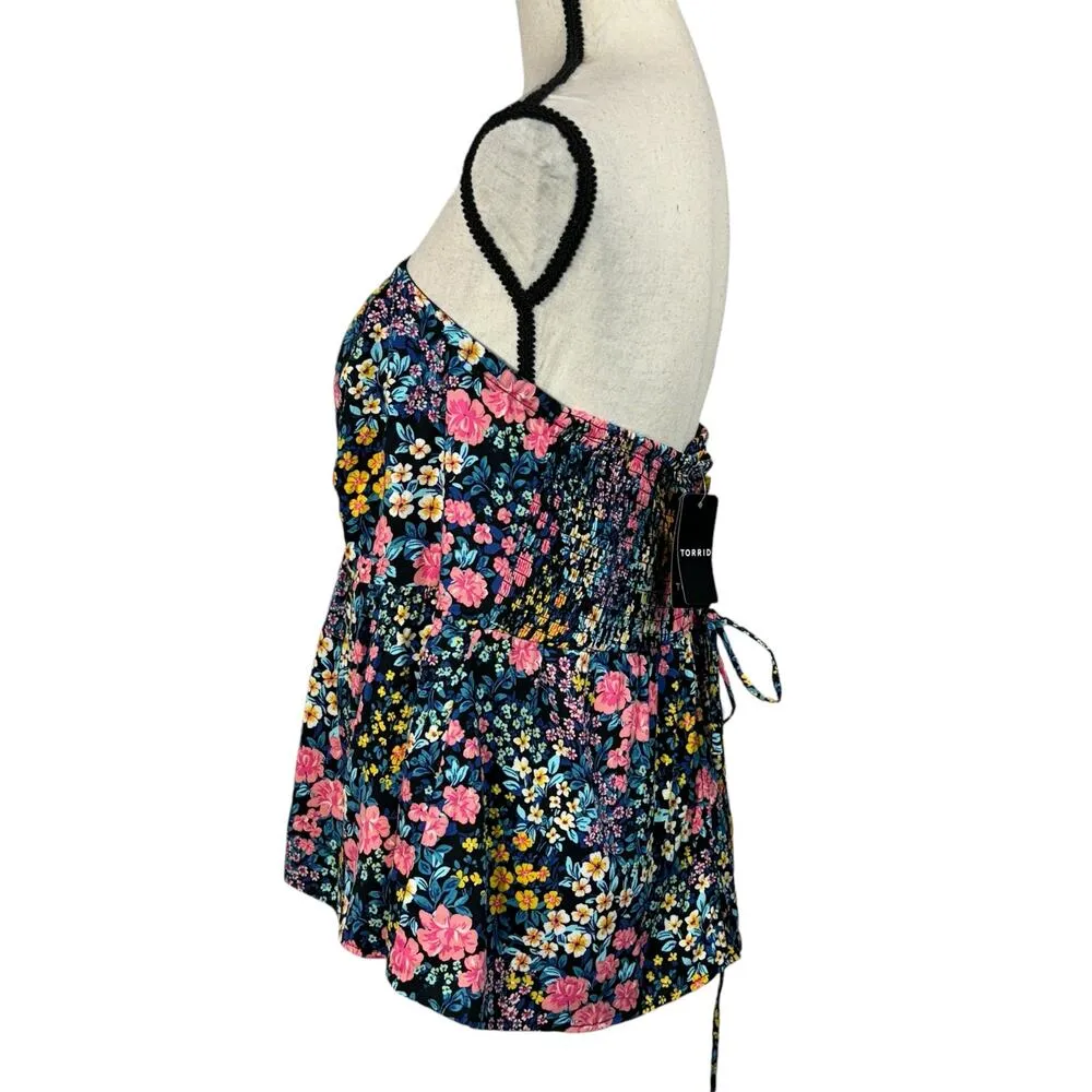 Torrid SZ 0 (Large) Challis Lace-Up Back Corset Top Floral Strapless Smocked New - Image 7