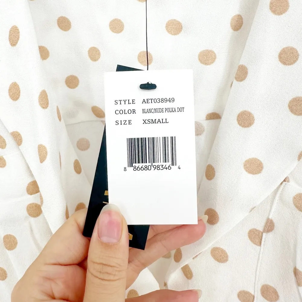 NEW AFRM Matching Set Button Up Shirt Shorts White Tan Polka Dot Women's XS - Image 8