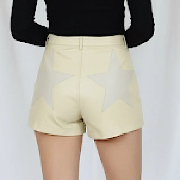 Nasty Gal Faux Leather Metallic Star Shorts Beige‎ High Rise Size 2 NWT - Image 11