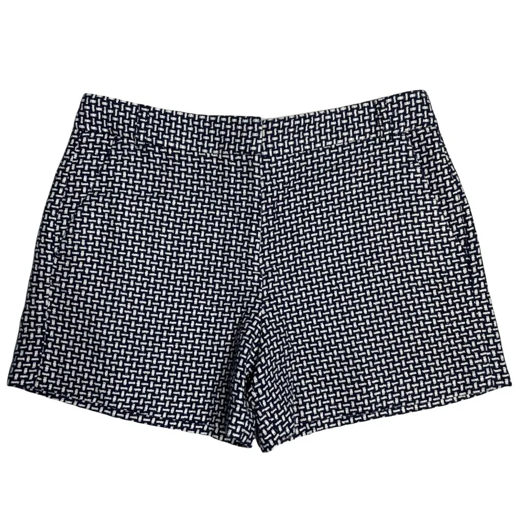 French Connection Bonser Check Shorts Size 8 Navy Blue and White High Rise - Image 2