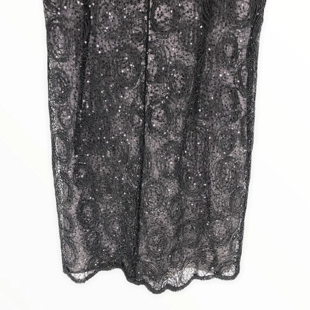 Suzi Chin for Maggy Boutique Black Sequin Swirl Cap Sleeve Cocktail Dress size 8 - Image 8