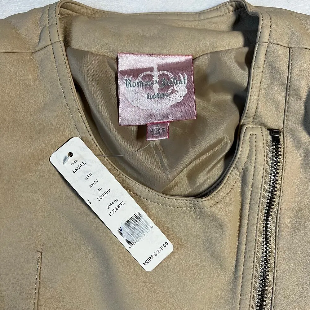 Romeo & Juliet Couture Asymmetrical Crop Moto Faux Leather Jacket Size Small NEW - Image 4