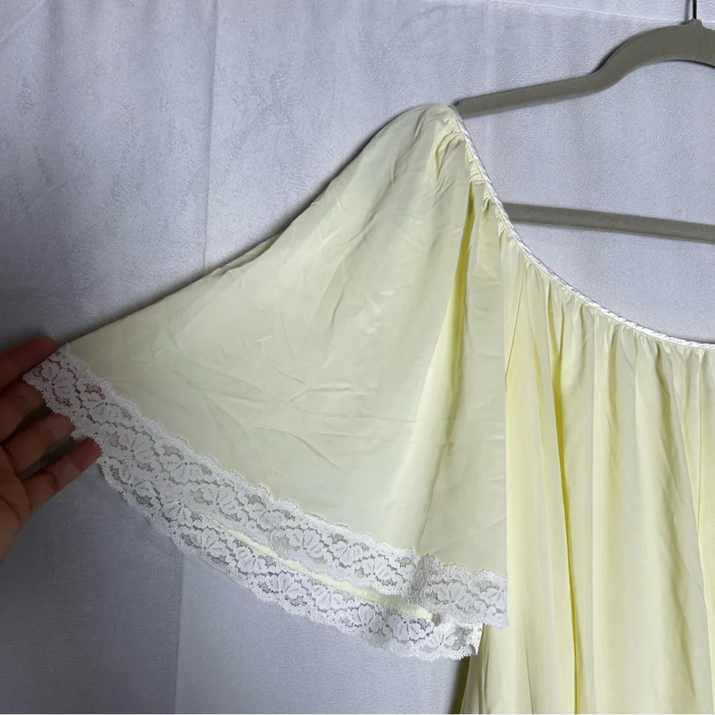 Vintage 1970’s Lucie Ann Yellow & White Lace Trim Nightgown Night Dress Green Size XL - Image 3