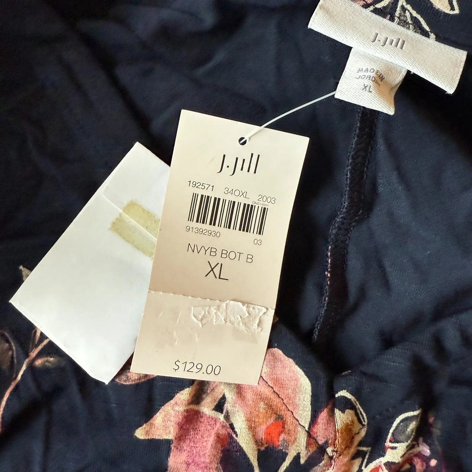 New w/ Tags J. Jill Navy Blue Floral Button Up Tie Belt Midi Dress W/ Pockets XL - Image 5