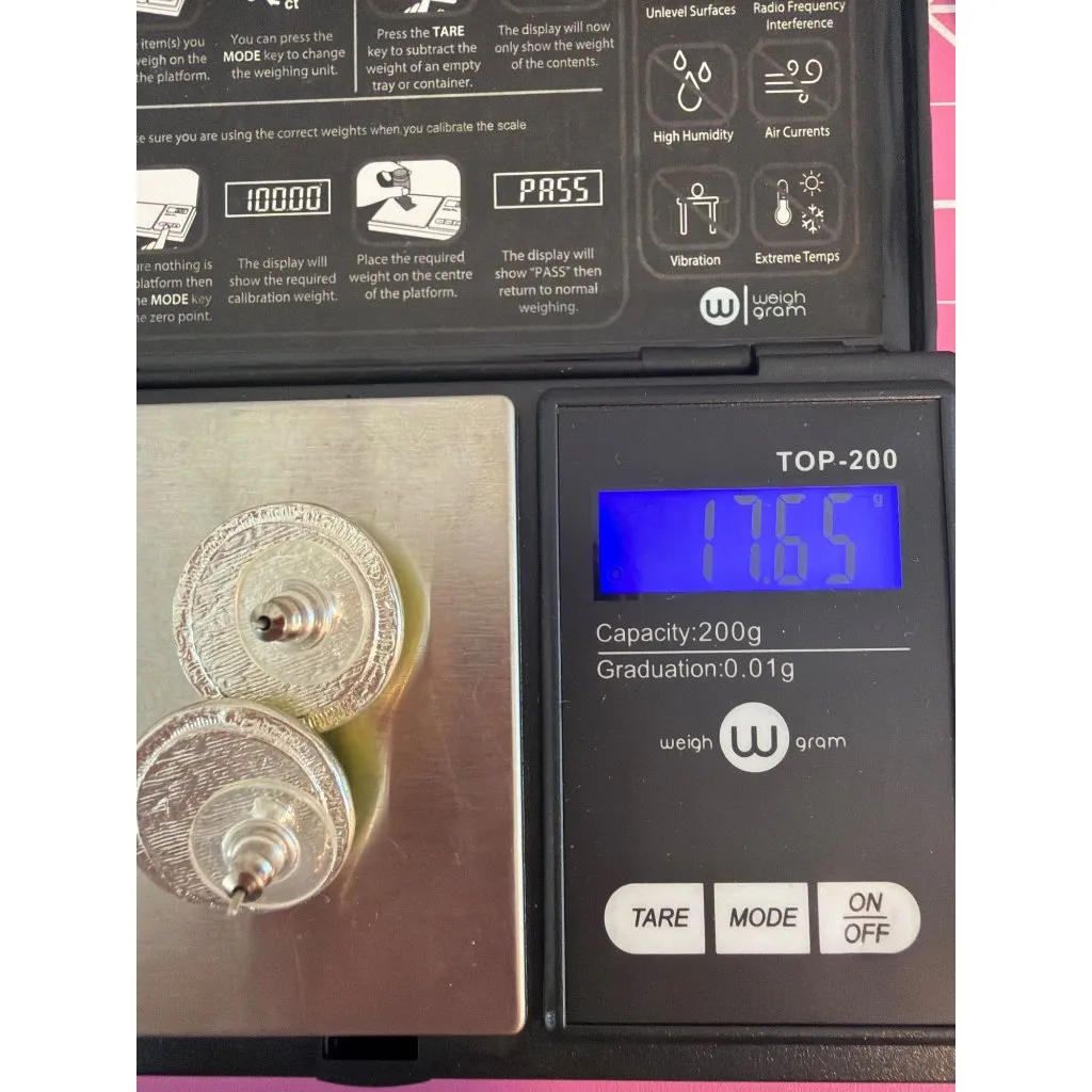 Vintage Green Glass Silver Tone Stud Earrings Domed 9/10" Estate 17.65g - Image 6