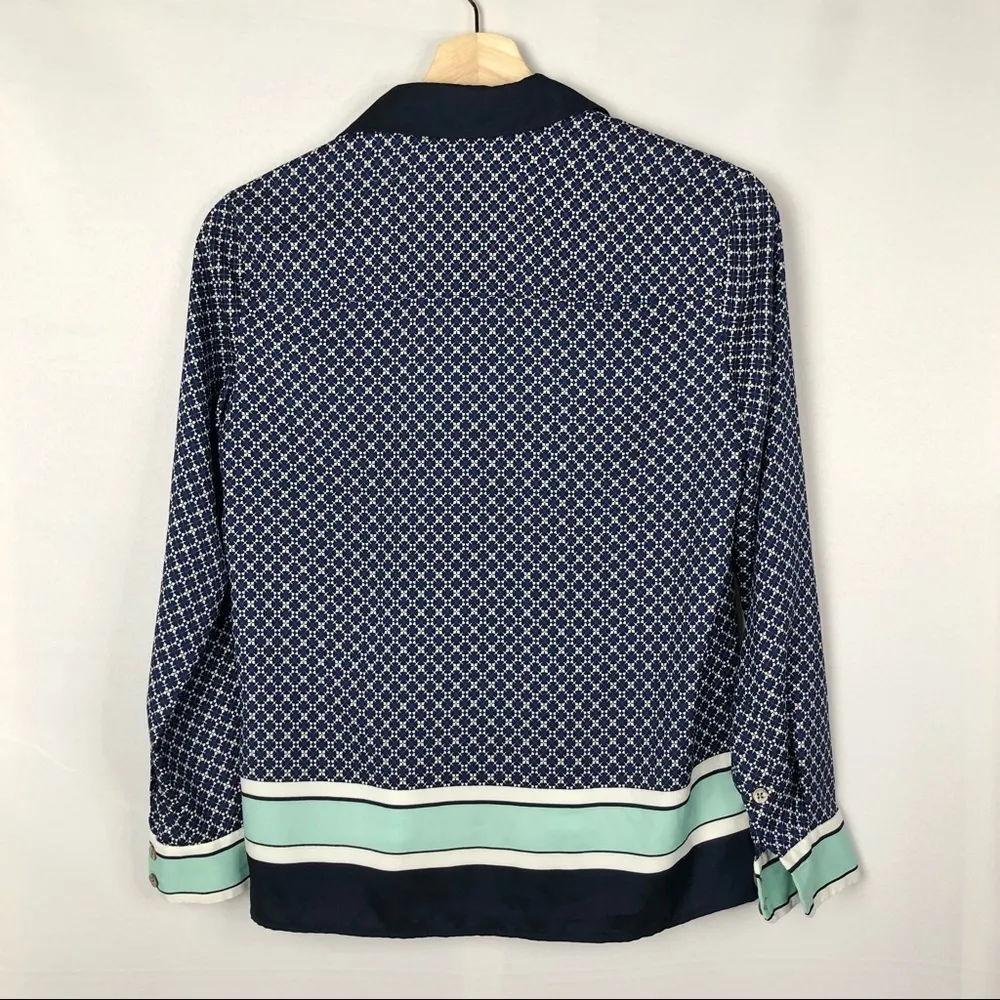 Vince Camuto Navy & Mint Green Printed Long Sleeve Button Down XS Petite - Image 2