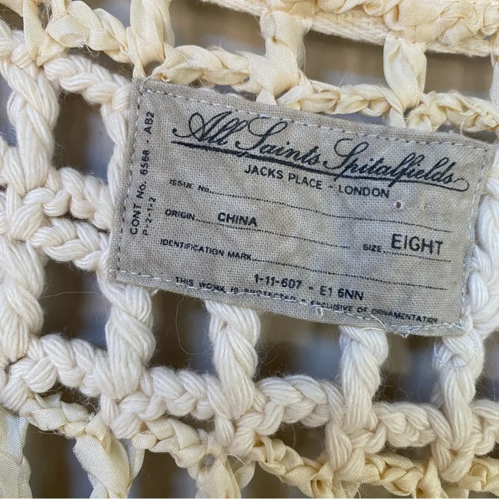 ALLSAINTS ivory crochet tassel vest sleeveless fringe top Sz 8 - Image 9