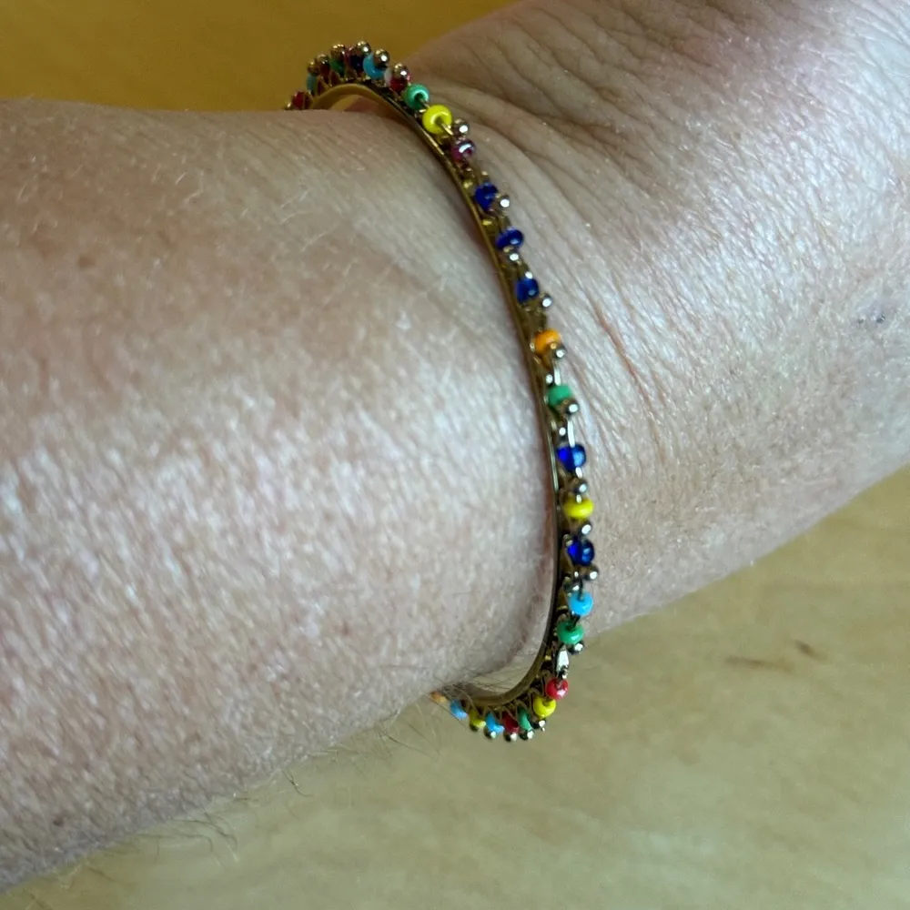 Colorful Beaded Bangle Bracelet Red - Image 3