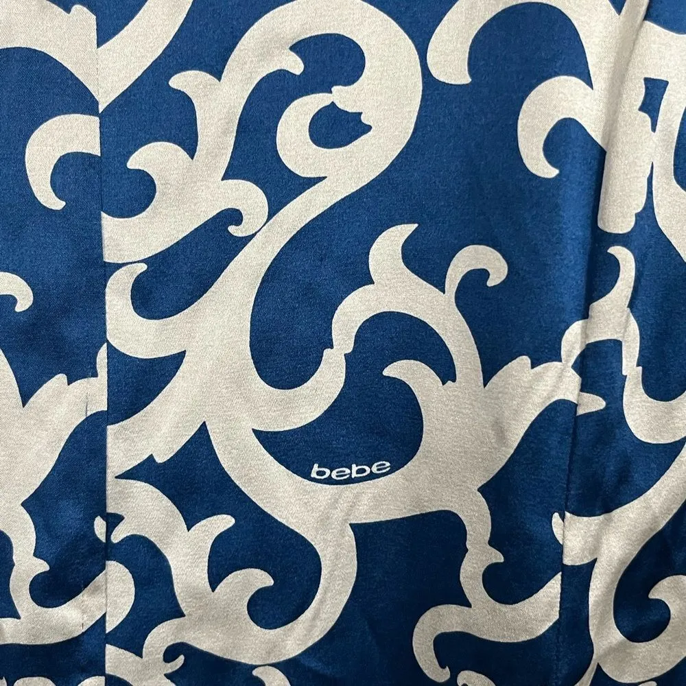 Bebe Y2K Logo Blue/Silver Silk Mini Shift Dress Size Medium - Image 7