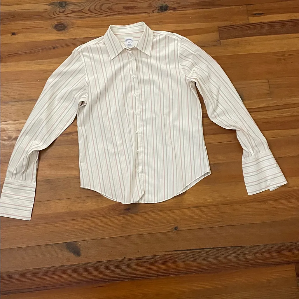 Brooks Brothers Semi-Fitted French Cuff Button Up Striped Shirt Top Womens 12 - Image 3