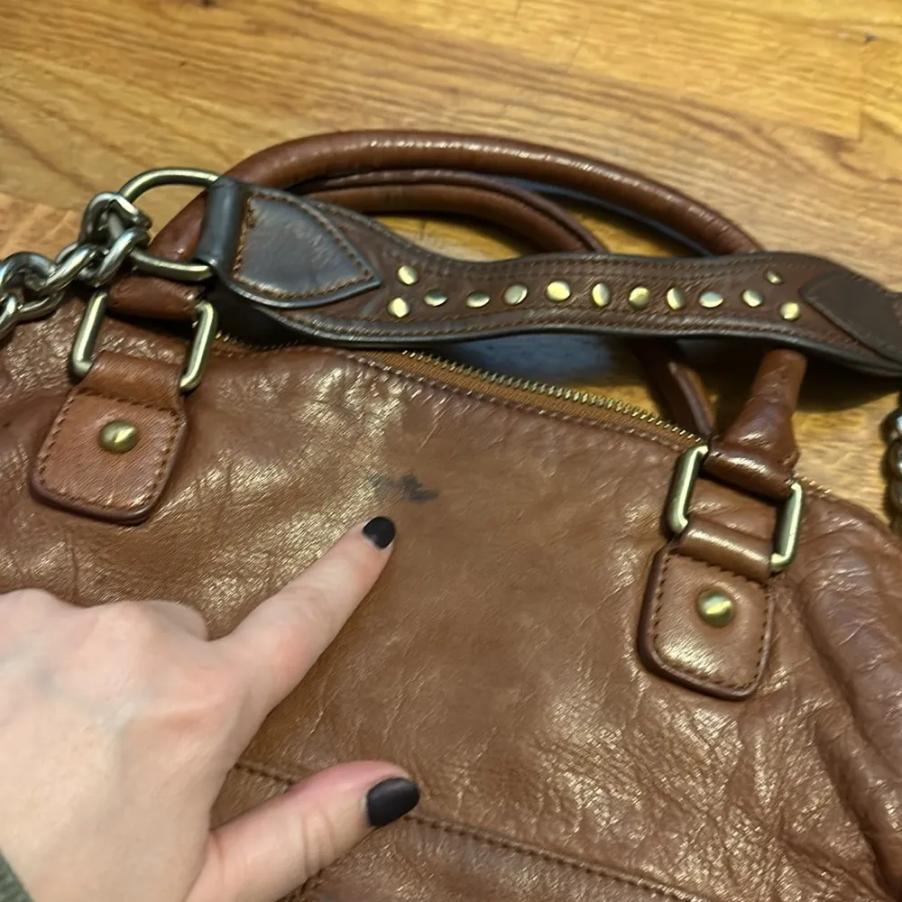 Sabina Fold Over Chain Metal Leather Brown Crossbody Boho Purse Bag Retro - Image 7