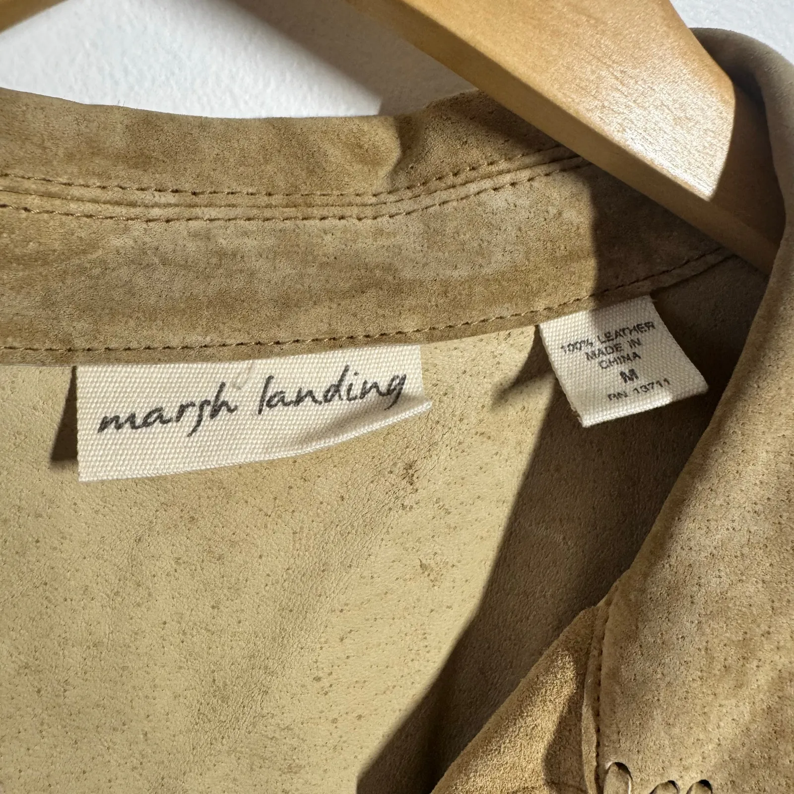 Marsh Landing Suede Jacket Women M Tan Rustic Perforated Leather Western Boho - Image 7