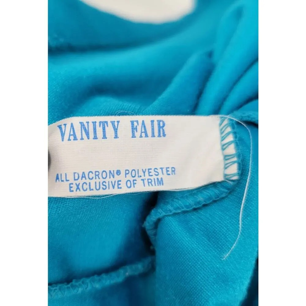 VTG Vanity Fair House Coat Womens M Blue Embroidered Collar Cuffs Fleece Long - Image 16