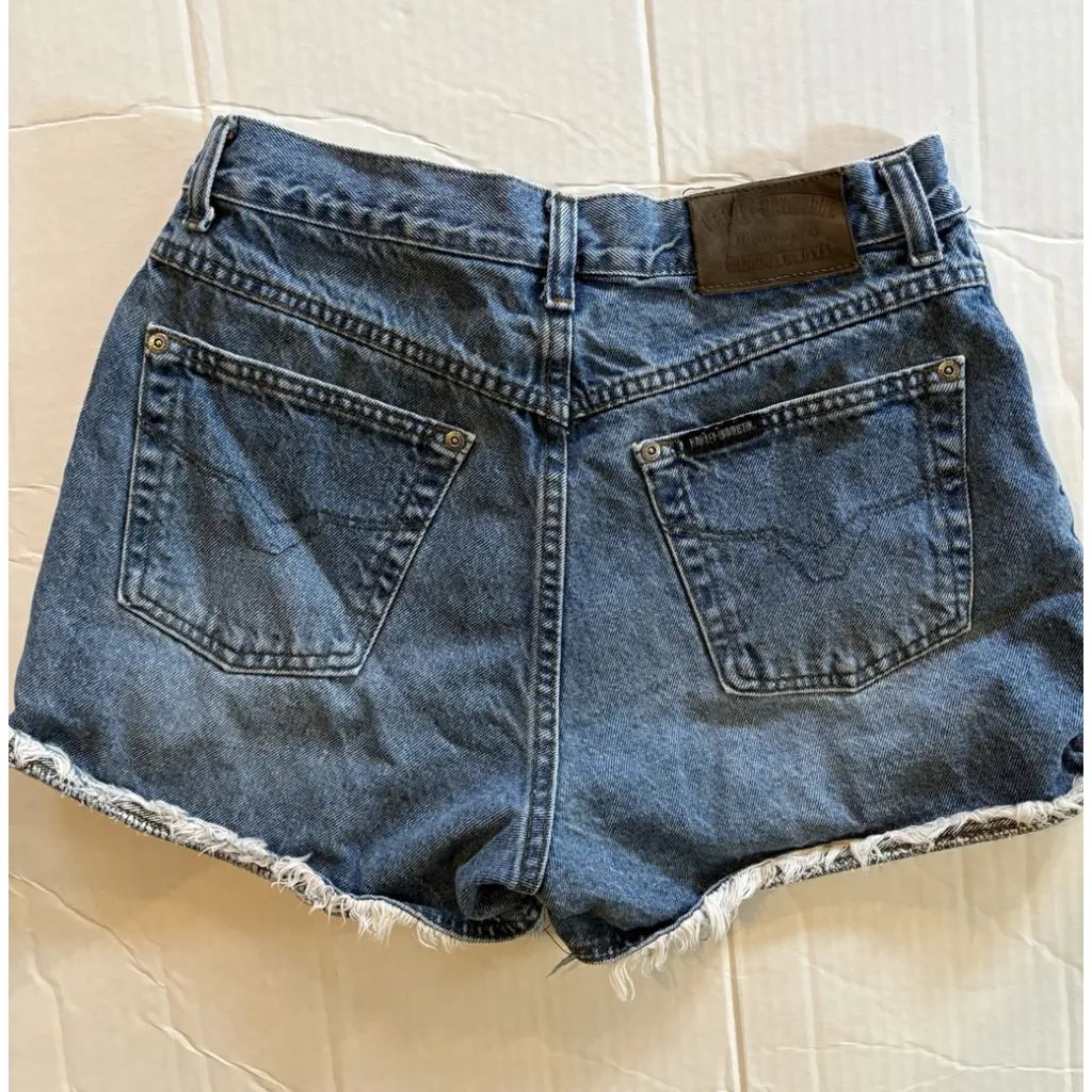 Harley Davidson Shorts Womens Blue Motorcycle Denim Biker Raw Hem Charm Small/M - Image 5