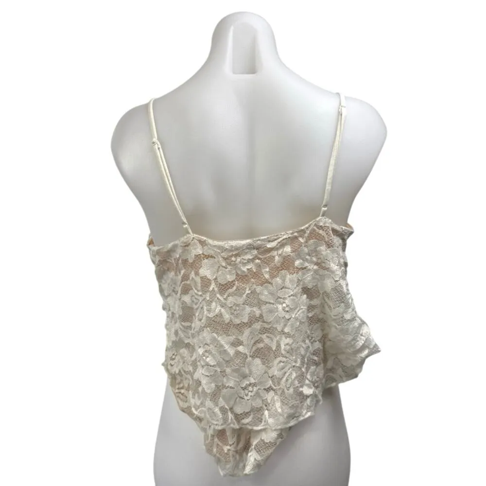 Express Cream Floral Lace Lined Sleeveless Crisscross Cami Camisole Tank Top M - Image 3