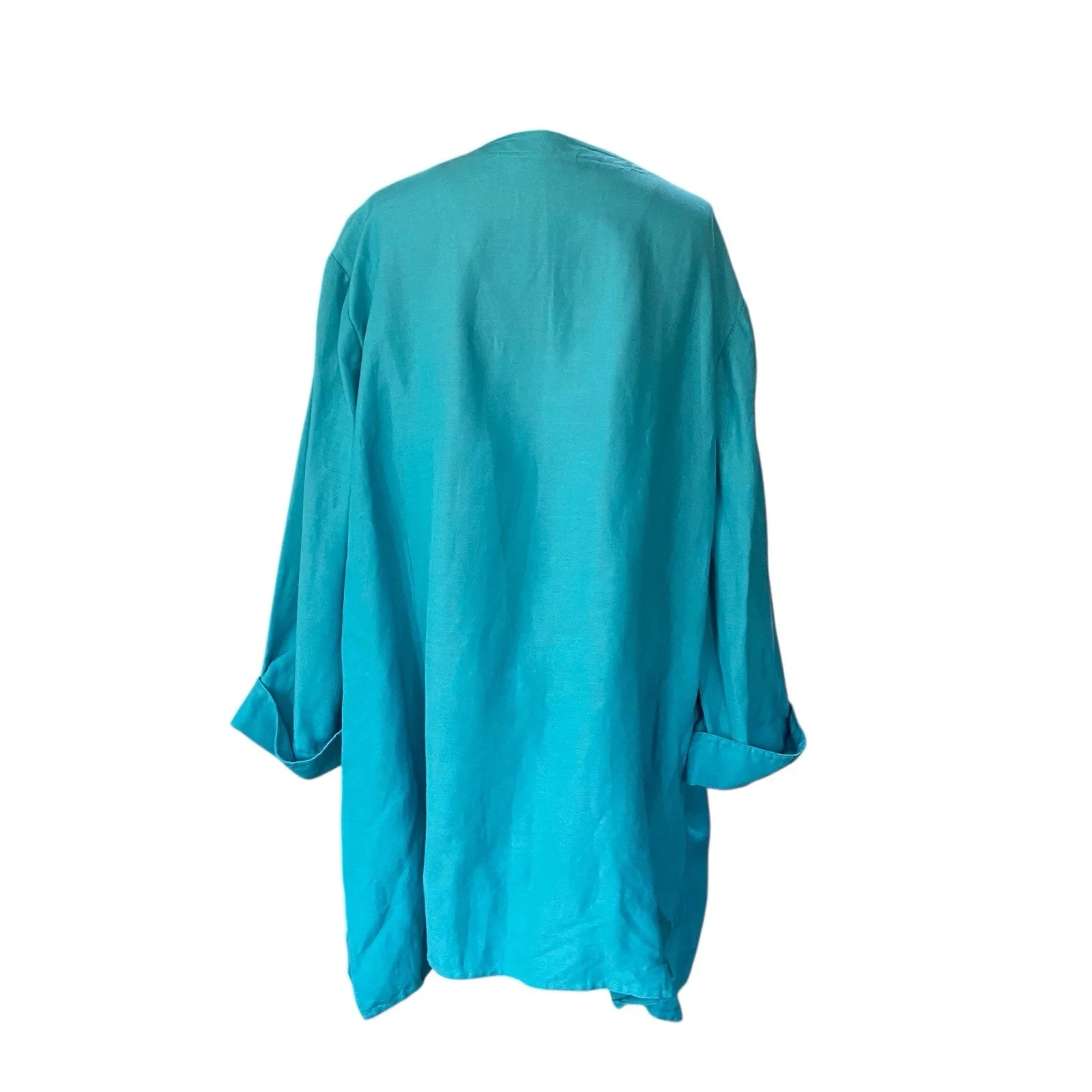 Maggie Barnes Womens PLUS 2X Linen Aqua Blue Frog Button Mandarin Collar Top - Image 5