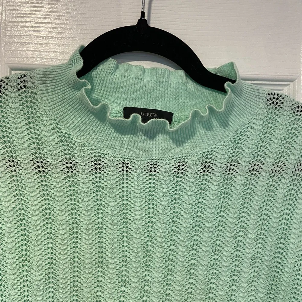 J. Crew Size S Pointelle Ruffle Mock Neck Cotton Lightweight Long Sleeve Sweater - Image 4