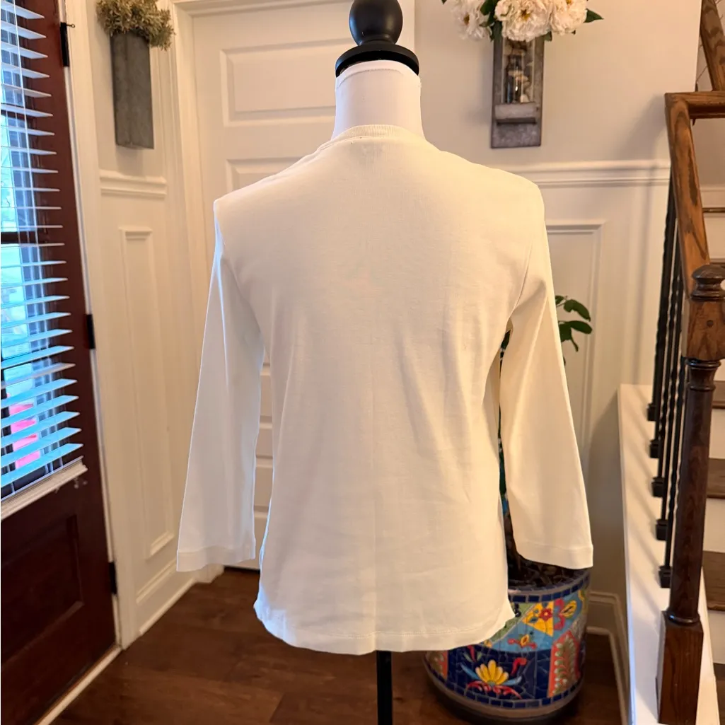 Rafaella NWOT Cream Cardigan with Built-In Gold Sequin Tank 3/4 Sleeves - Image 2