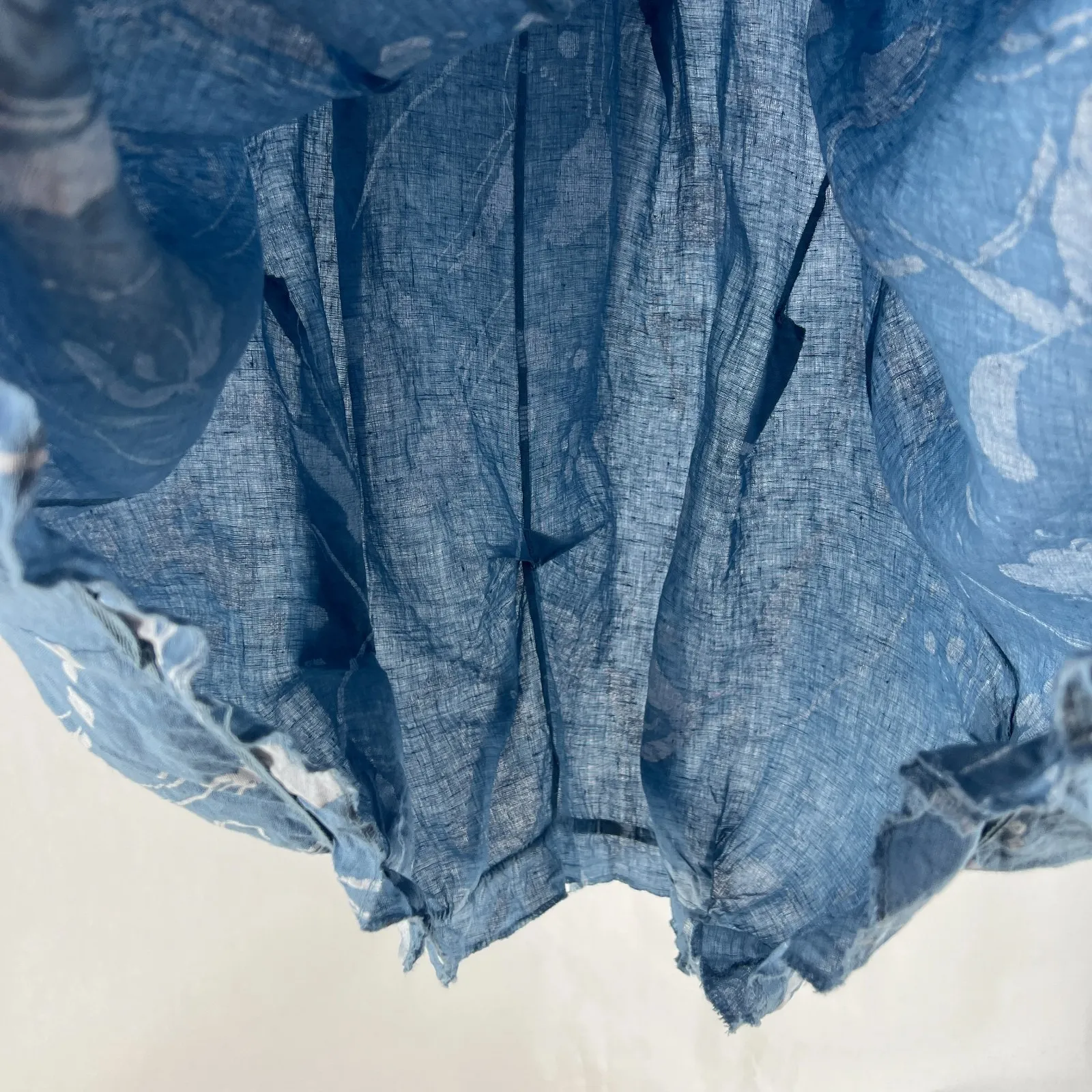 Lands Downunder Linen Dress Womens Large Blue Abstract Knit Ribbed Square Neck - Image 8