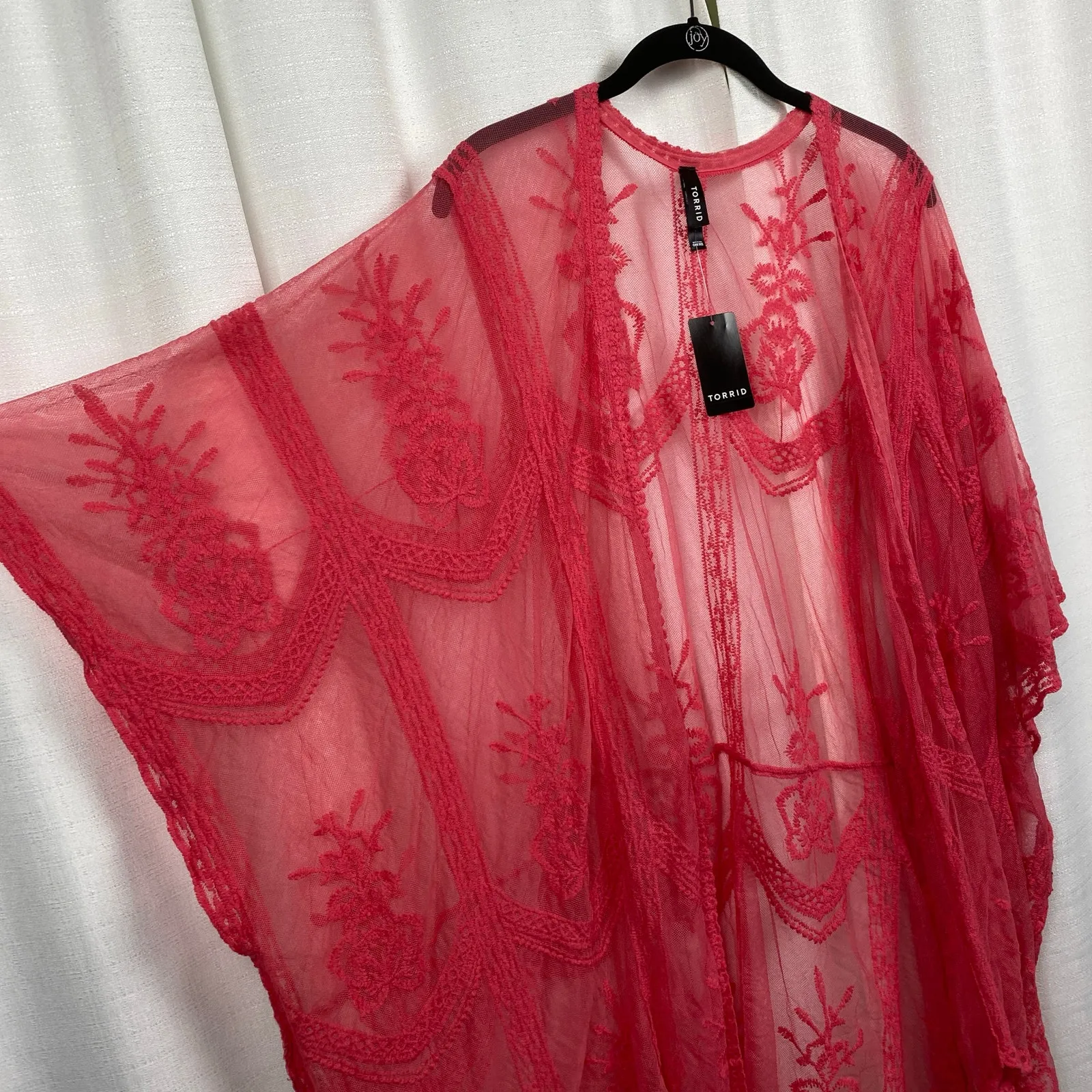 Torrid Pink Mesh Embroidered Ruana Kimono Sz.OS NWT - Image 11