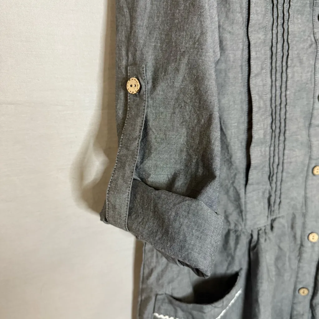 Fairy Nursing Chambray Dress Size Small Cottagecore Snap Buttons 100% Cotton Gray - Image 8