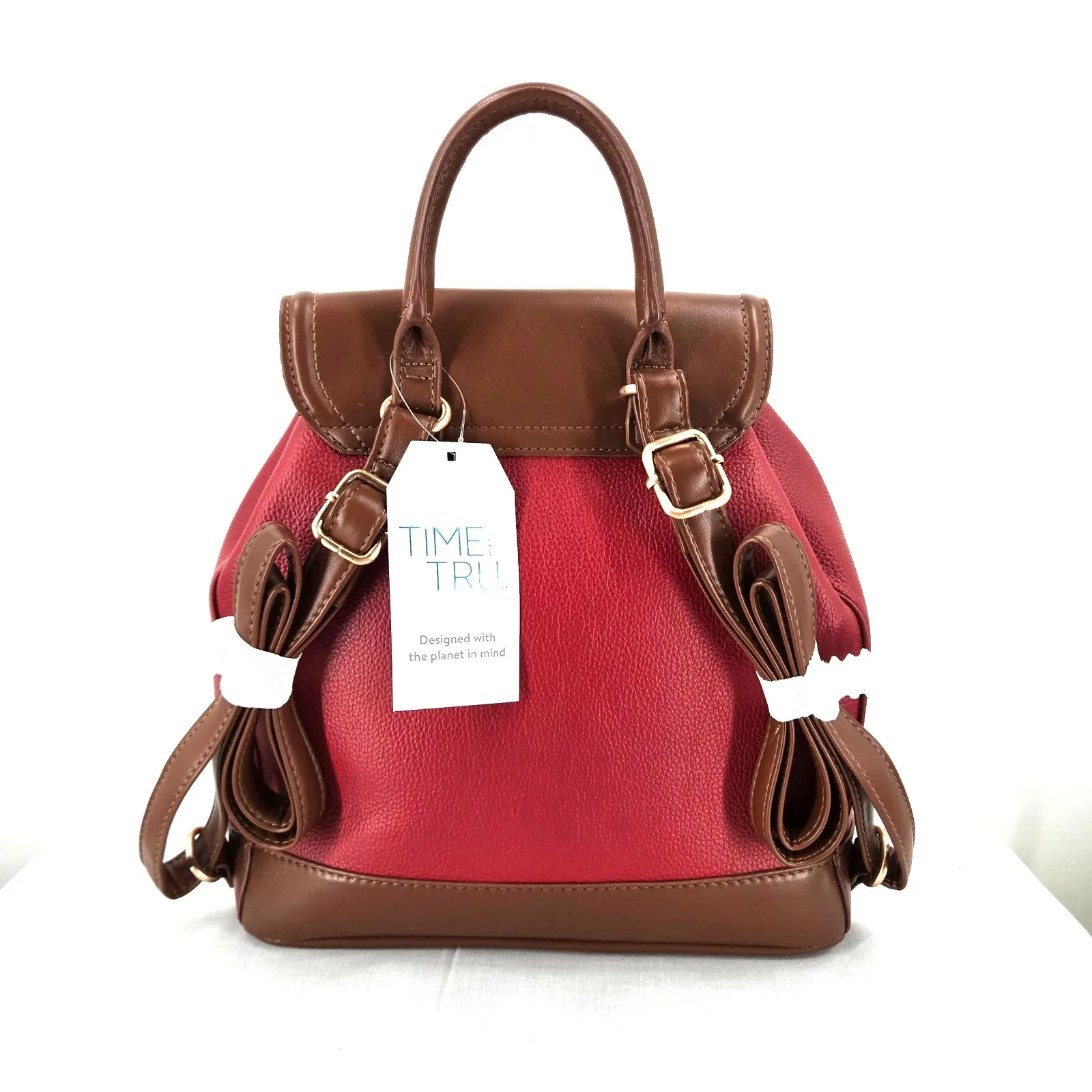 NWT Time and Tru Gabriella Drawstring Backpack Persimmon/Brown Chestnut Red - Image 3