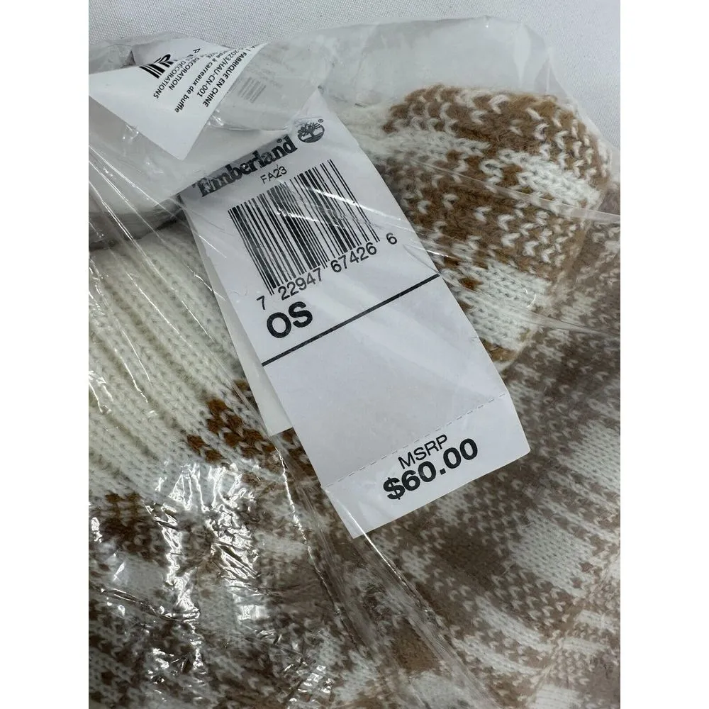 Timberland Buffalo Plaid Scarf‎ Caramel & Cream Knit Tan White One Size NWT $60 - Image 2