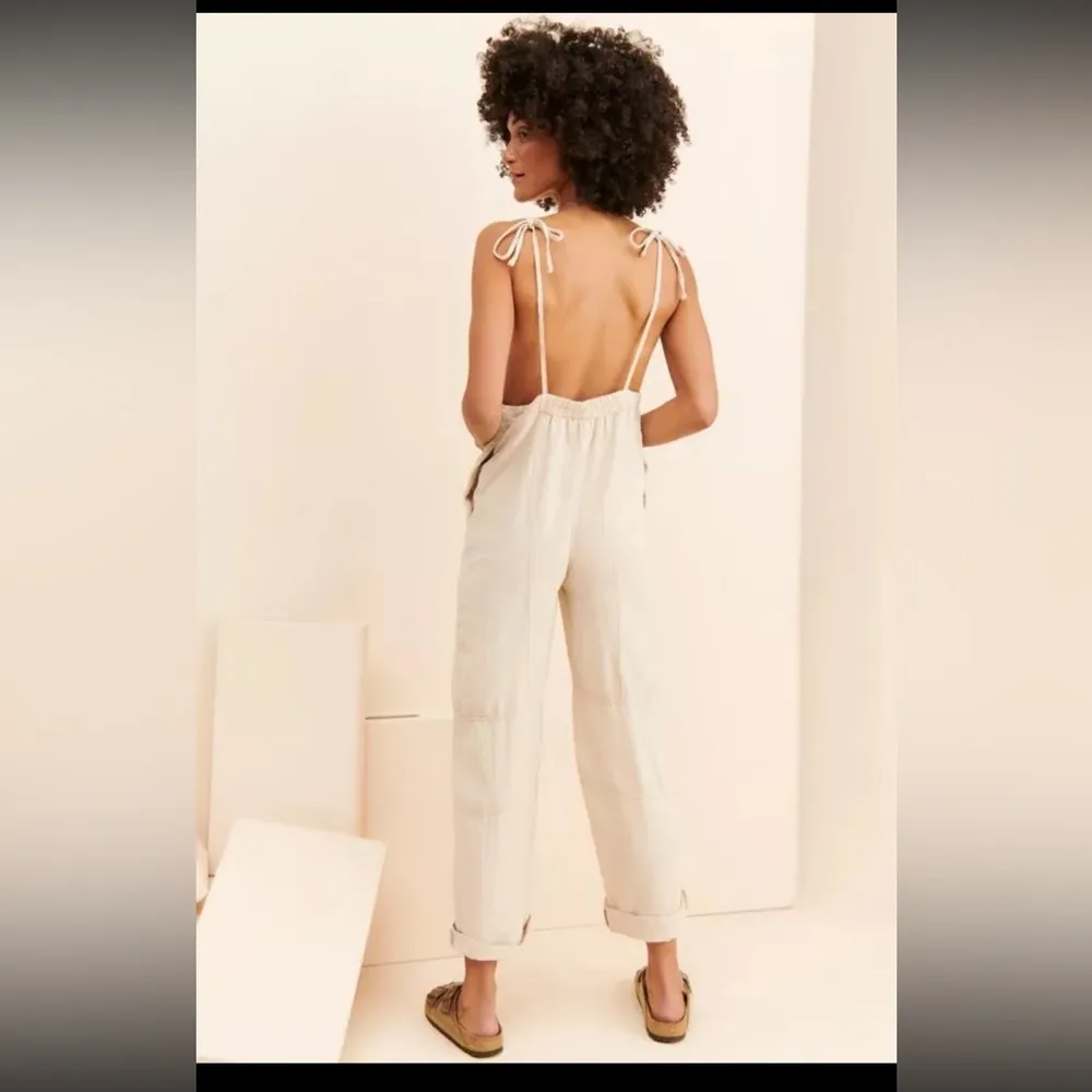 NEW Women's Harley Linen Jumpsuit Overalls Beige Tan Size Large - Image 2