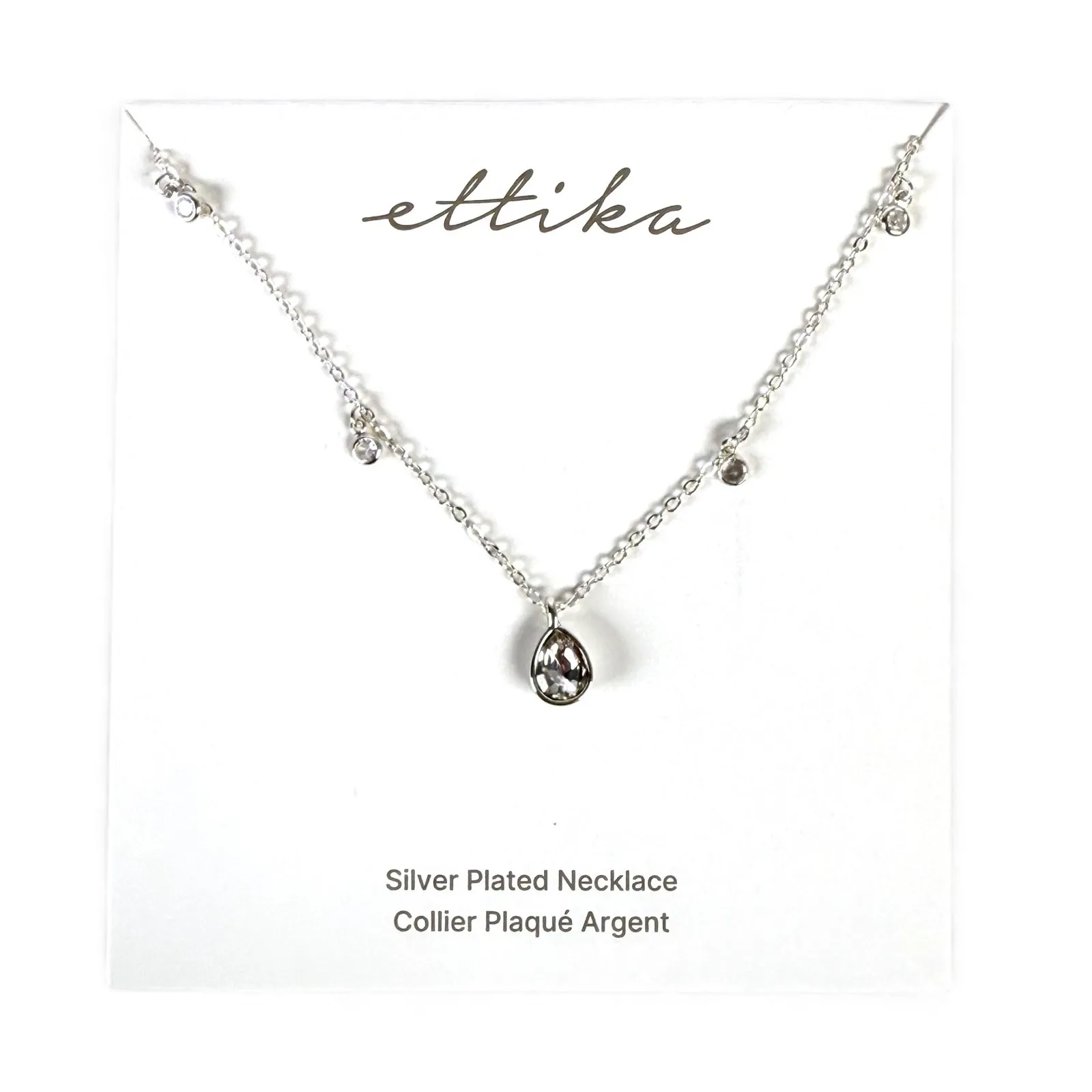 Ettika Dripping in Crystals Drop Necklace 18 inch Silver Plated Teardrop Pendant - Image 3