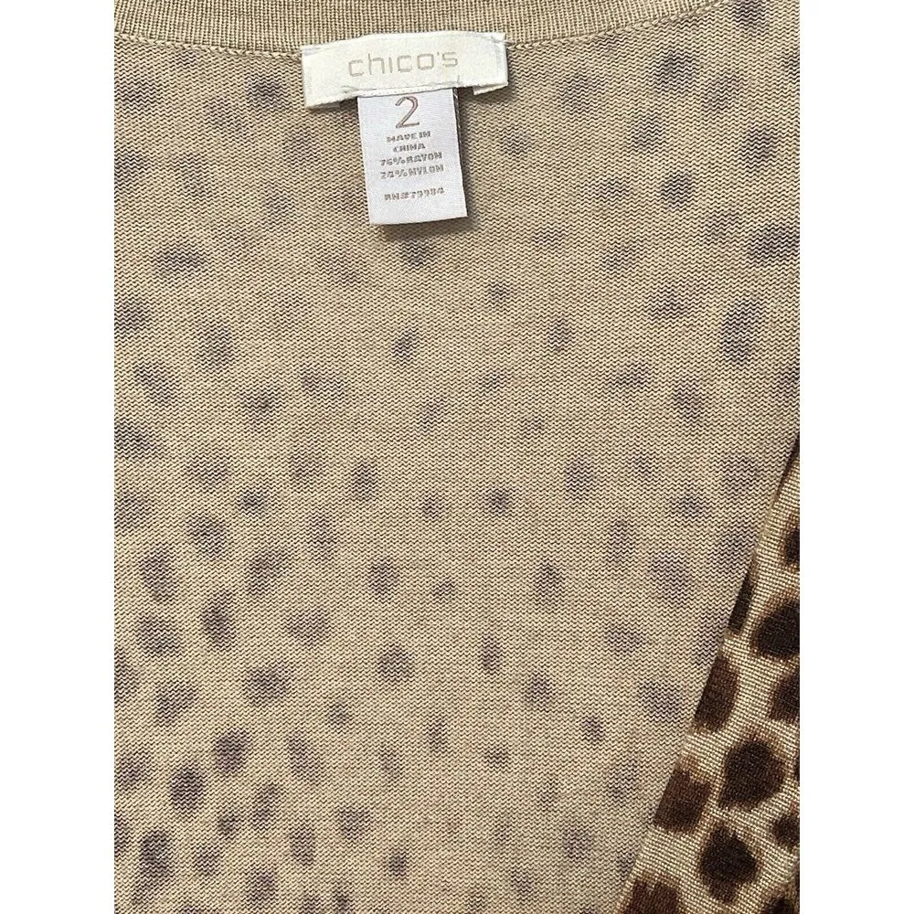Chicos Size 2 Leopard Print Sweater Decorative Buttons Classic‎ - Image 2