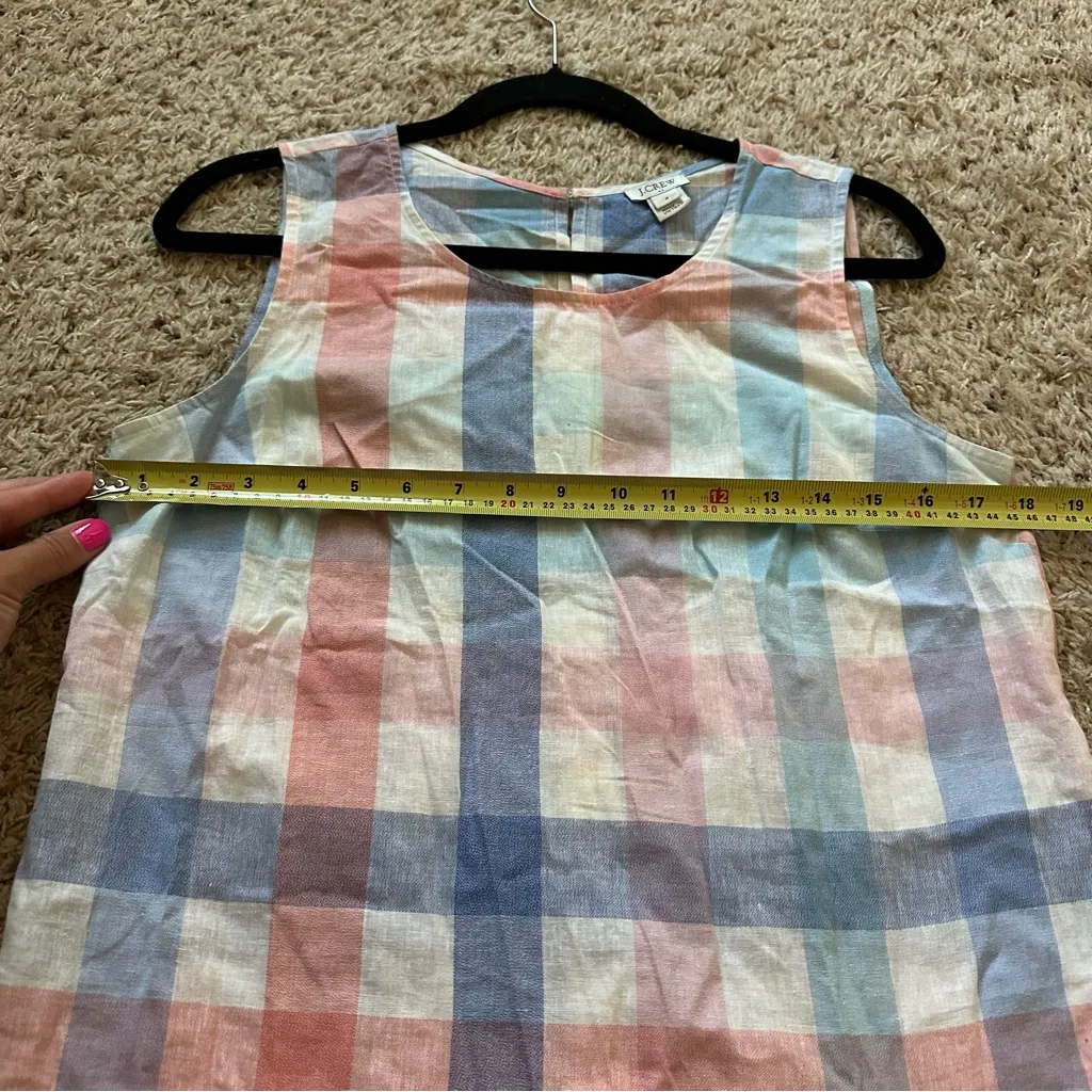 J. Crew Size 4 Womens Top Gingham Tie Waist Shirt Linen Cotton Blue Pink White - Image 6