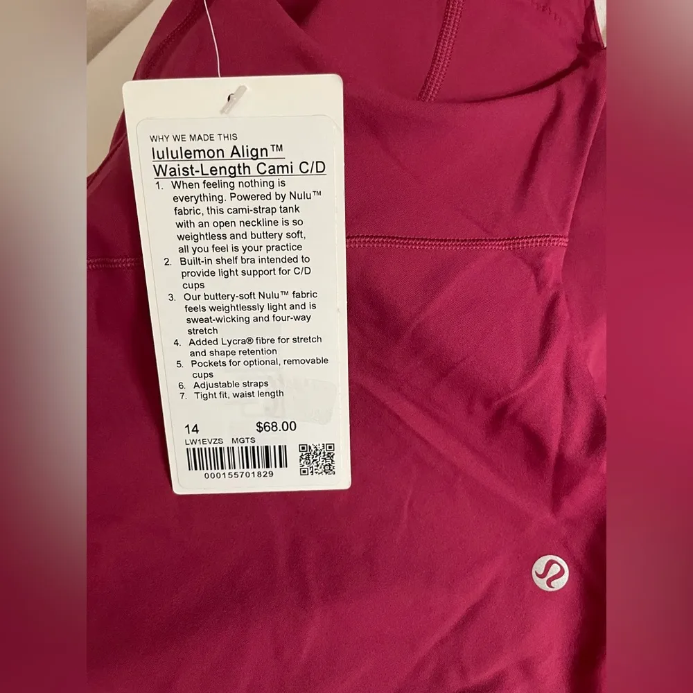 Lululemon NWT Align Waist Length Cami Tank  Top Magenta Smoke Size 14 - Image 9