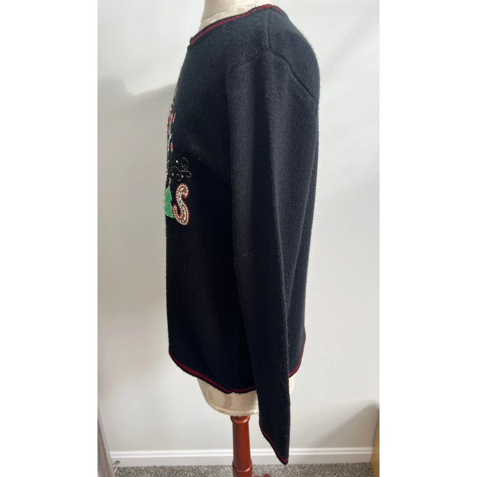 Merry Christmas Holiday Long Sleeve Pullover Sweater Small Black - Image 3