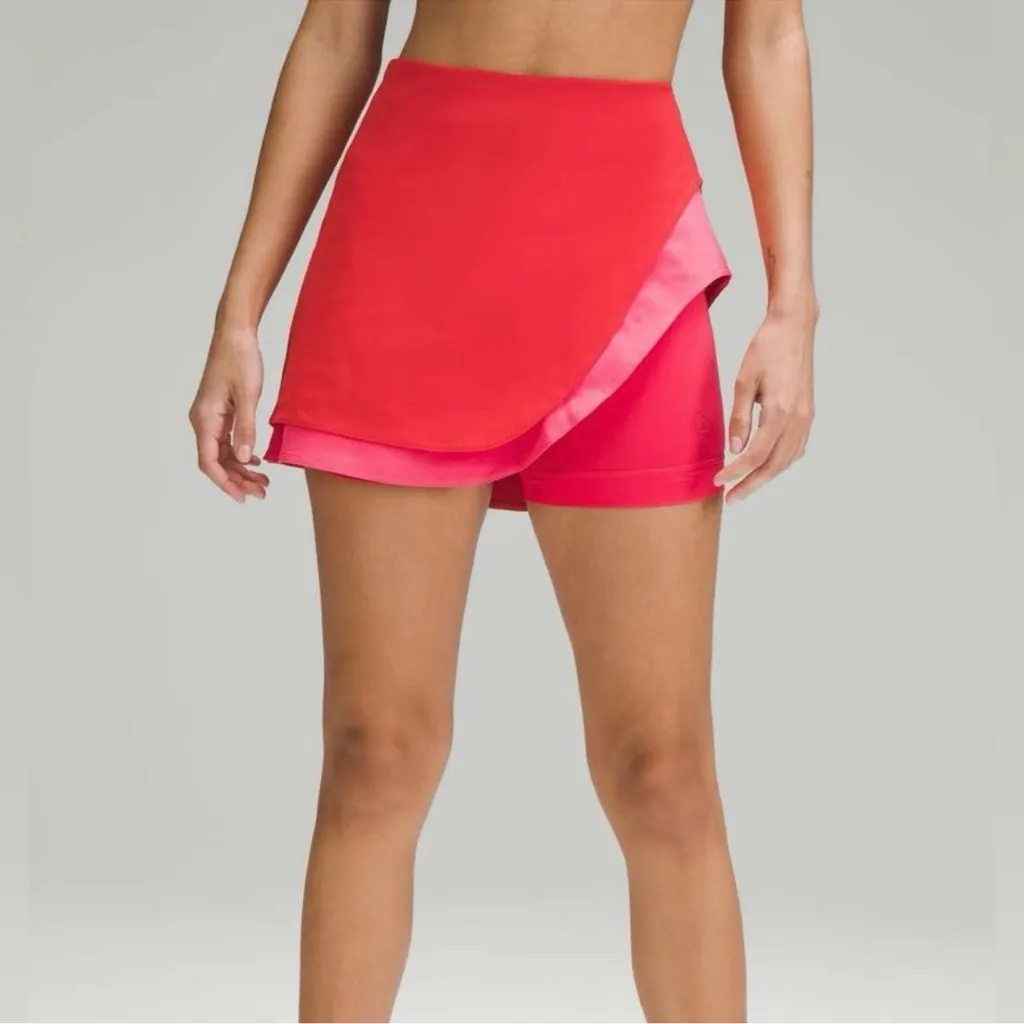 Lululemon Asymmetrical Layered High Rise Tennis Skirt 2 Hot Heat Red Pink Shorts - Image 4