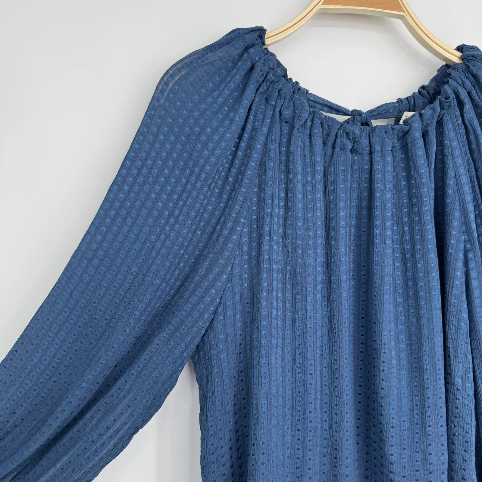 Marie Oliver Jenna Blouse Size Medium Blue Silk Blend Long Sleeve Boho Elegant - Image 7