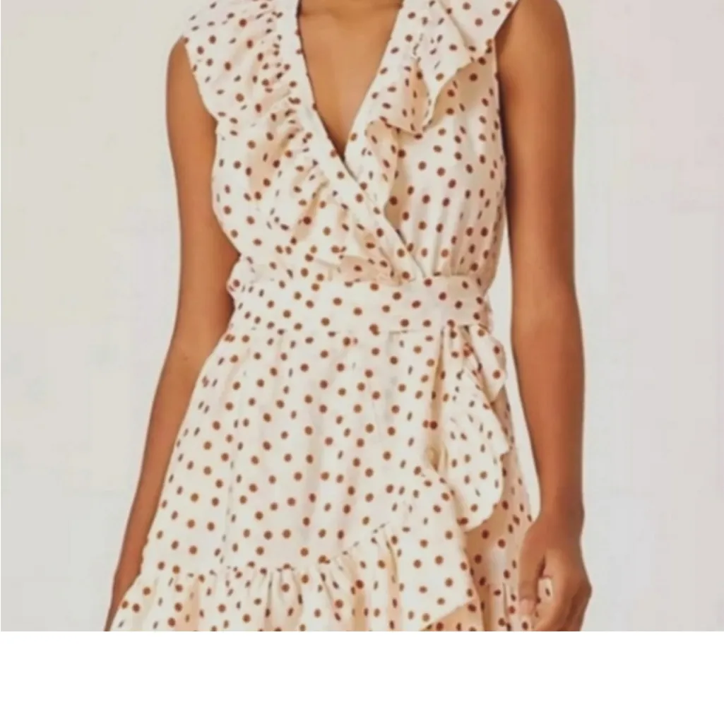 Maeve Anthropology Cream and Rust Polka-dot Ruffled Tie Waist Mini Dress.‎ - Image 5
