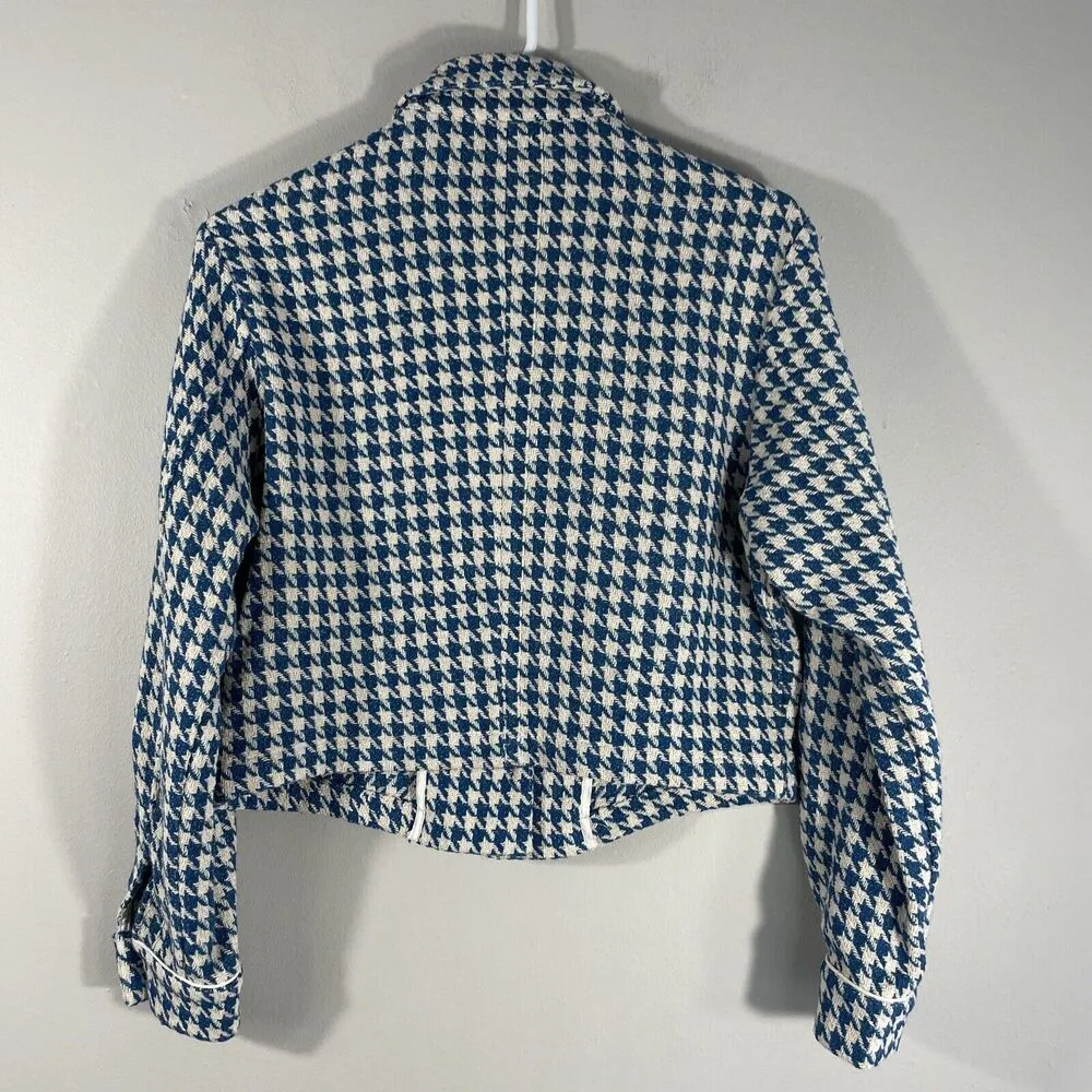 Anthropologie Dolan Left Coast Cropped Jacket Women XS Blue Houndstooth Print - Image 7