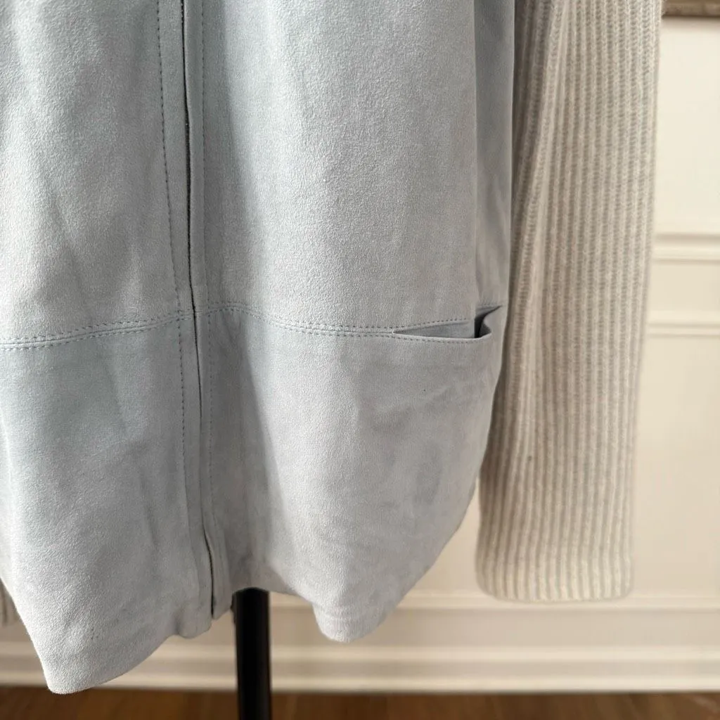 Salvatore Ferragamo Wool Cashmere and Sueded Leather Full Zip Cardigan Jacket Li - Image 5