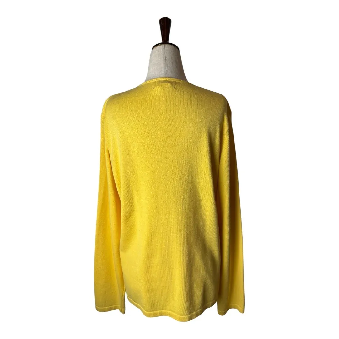 Foxcroft Sweater Women Large Yellow Cotton Blend Knit Cardigan Preppy Classic‎ - Image 4