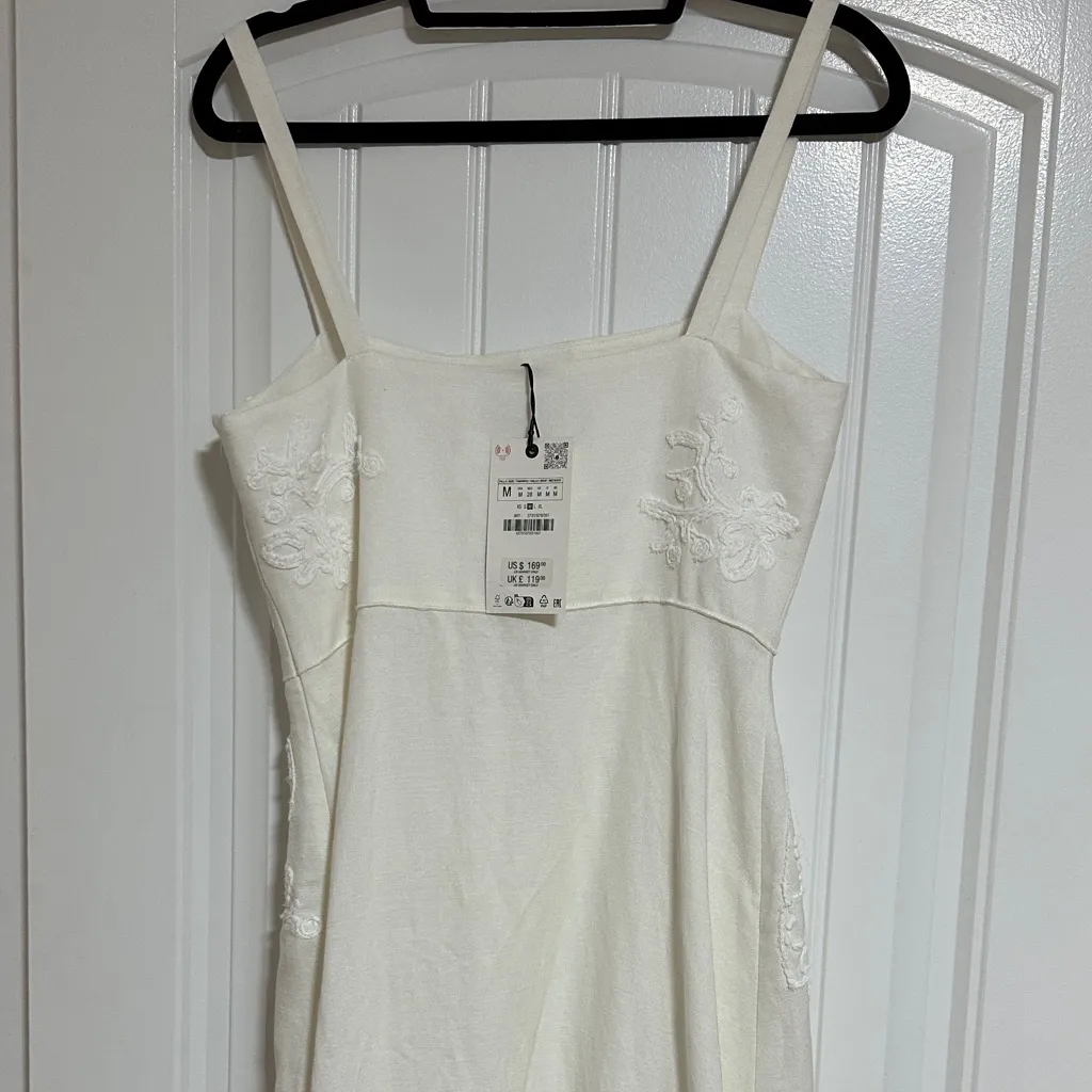 Zara White Embroidered Dress - Image 7