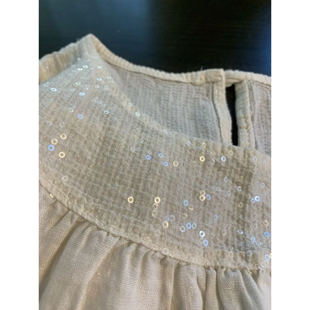 Made In Italy Linen Tunic Top Sleeveless Sequins Bling White Sparkly Beach Bride - Image 4
