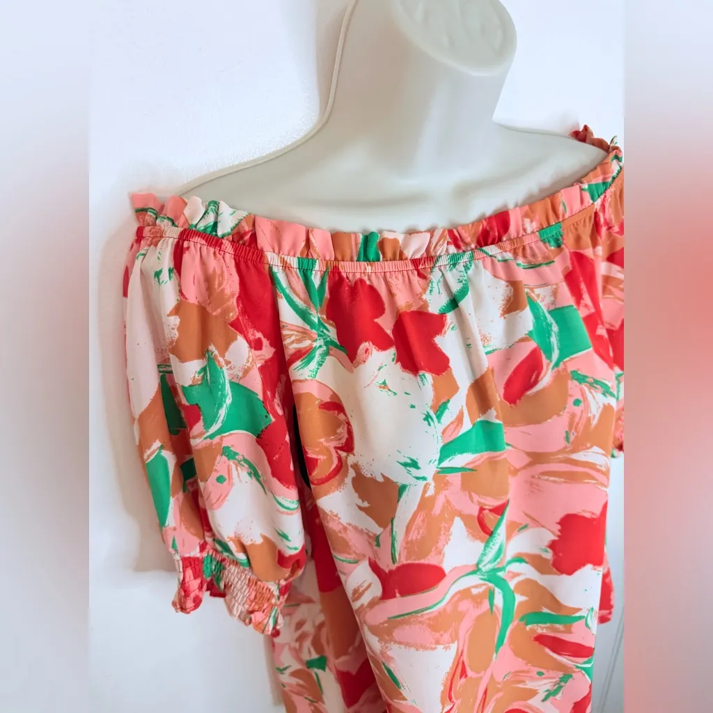 Haley And Co. Off The Shoulder Floral Top Size M Red Size M - Image 5